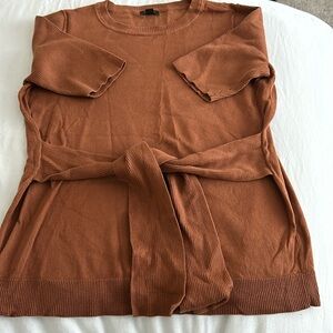 Ann Taylor Factory never worn sweater.  Tie front in brown.  Size Large
